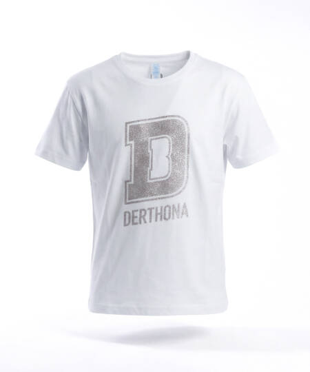 T-shirt bambina bianca con logo stampato DB grade glitter argentato